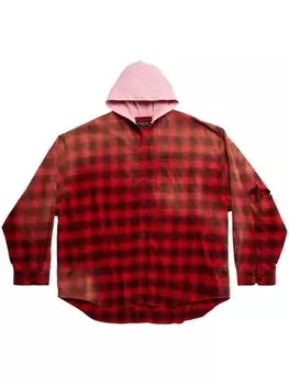 Balenciaga клетчатая рубашка с капюшоном, красный