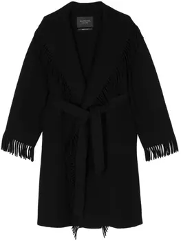 Balenciaga шерстяное пальто с бахромой, черный