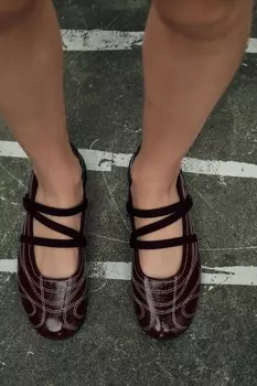 Балетки без туфли ZARA, бордовый