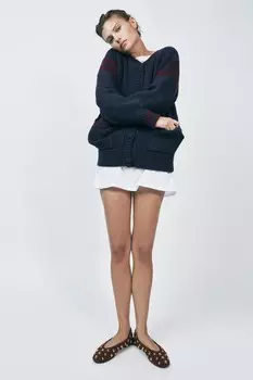 Балетки из замши с заклепками ZARA, коричневый