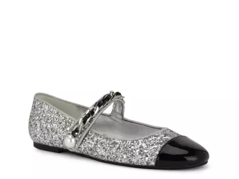 Балетки Platy Mary Jane Flat Nine West, серебряный/металлик