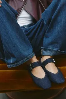 Балетки с джинсовой пряжкой ZARA, синий