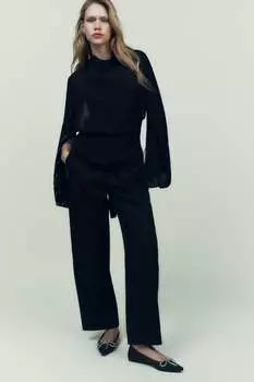 Балетки с украшенным бантом ZARA, черный