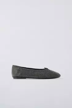 Балетки со стразами ZARA, черный