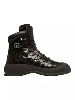 Bally Clyff 6304656 Мужские черные кожаные ботинки с тиснением под крокодила