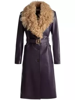 Bally пальто с меховым воротником и поясом, фиолетовый