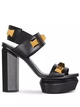 Balmain Ava 140mm leather platform sandals, черный