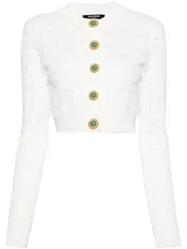 Balmain ажурный кардиган с монограммой, белый