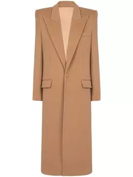 Balmain длинное однобортное пальто, коричневый