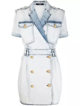 Balmain двубортное платье из денима, синий