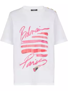 Balmain футболка с принтом Lipstick, белый