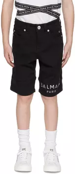 Balmain Kids Черные джинсовые шорты на повязке