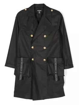 Balmain Kids двубортный тренч, черный