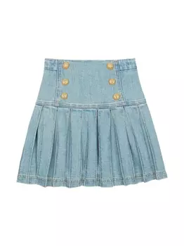 Balmain Kids джинсовая юбка со складками, синий