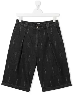 Balmain Kids джинсовые шорты с логотипом, черный