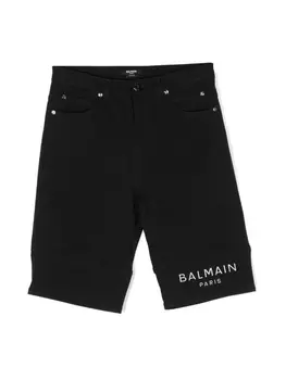Balmain Kids джинсовые шорты с логотипом, черный