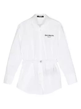 Balmain Kids хлопковая рубашка с набивным логотипом, белый