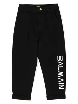 Balmain Kids прямые джинсы с логотипом, черный