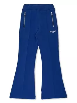 Balmain Kids расклешенные брюки с логотипом, синий