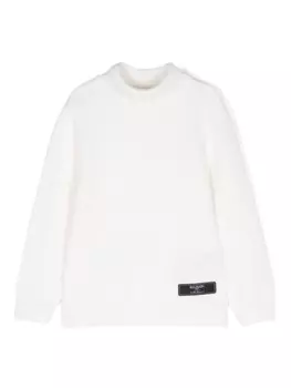Balmain Kids шерстяной джемпер с высоким воротником, белый