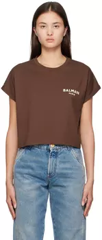 Balmain Коричневая футболка из флока