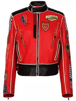 Balmain кожаная куртка с логотипом-аппликацией, красный