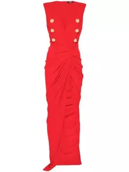 Balmain креповое платье макси, красный