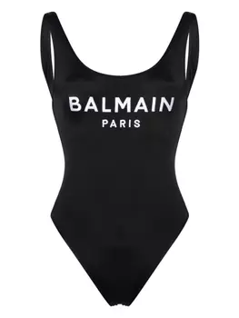 Balmain купальник с вышитым логотипом, черный