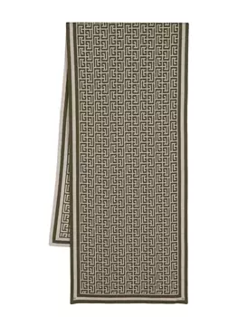 Balmain monogram wool scarf, зеленый