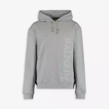 Balmain Мужская серая хлопковая толстовка с капюшоном и логотипом, серый