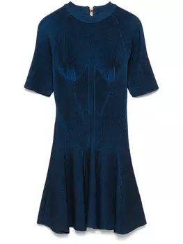 Balmain платье мини в рубчик, синий