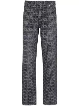 Balmain прямые джинсы с монограммой, черный