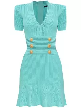 Balmain расклешенное трикотажное платье, синий