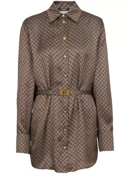 Balmain шелковая рубашка с монограммой, коричневый
