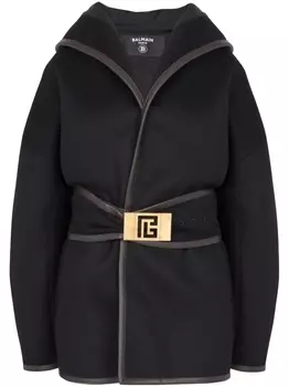Balmain шерстяное пальто с поясом, черный