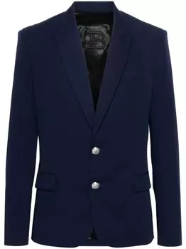 Balmain шерстяной однобортный пиджак, синий