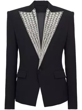Balmain шерстяной пиджак с кристаллами, черный