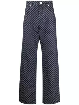 Balmain широкие брюки с монограммой, синий