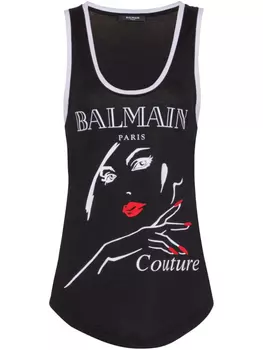 Balmain топ с графичным принтом, черный