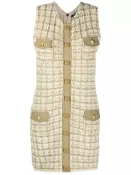 Balmain твидовое платье без рукавов, нейтральный цвет