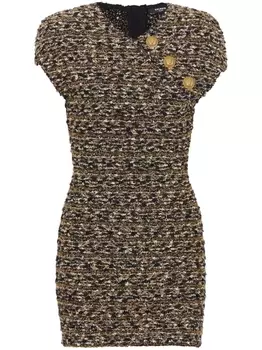 Balmain твидовое платье мини с люрексом, золотой