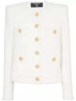 Balmain твидовый жакет, белый