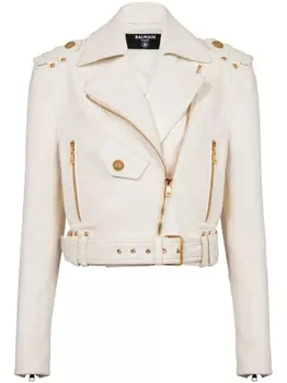 Balmain укороченная байкерская куртка, нейтральный цвет
