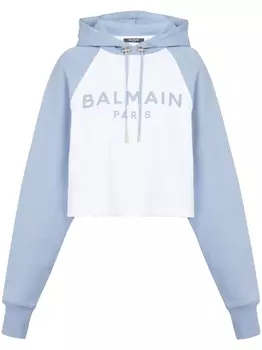Balmain укороченное худи с логотипом, белый