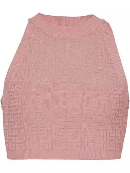 Balmain вязаный топ с монограммой PB, розовый
