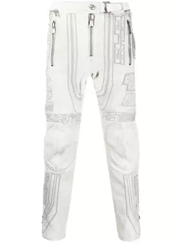 Balmain зауженные кожаные брюки с вышивкой, белый