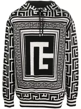 Balmain жаккардовое худи с монограммой, нейтральный цвет