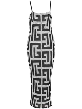Balmain жаккардовое платье миди с монограммой, черный