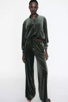Бархатная куртка-бомбер ZARA, хаки