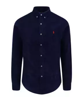 Бархатная рубашка с вышитым логотипом Polo Ralph Lauren, синий